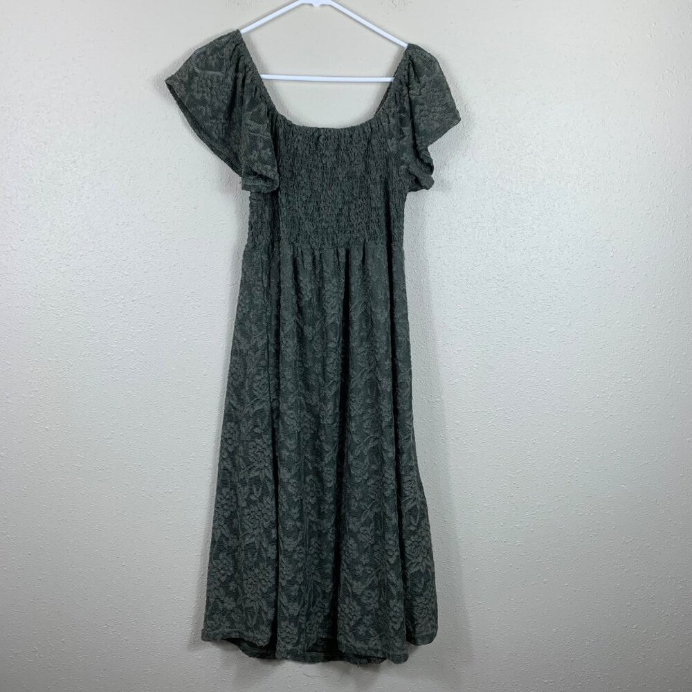 Anthropologie Dark Green Midi Dress with Subtle Floral Jacquard - Picture 7 of 7